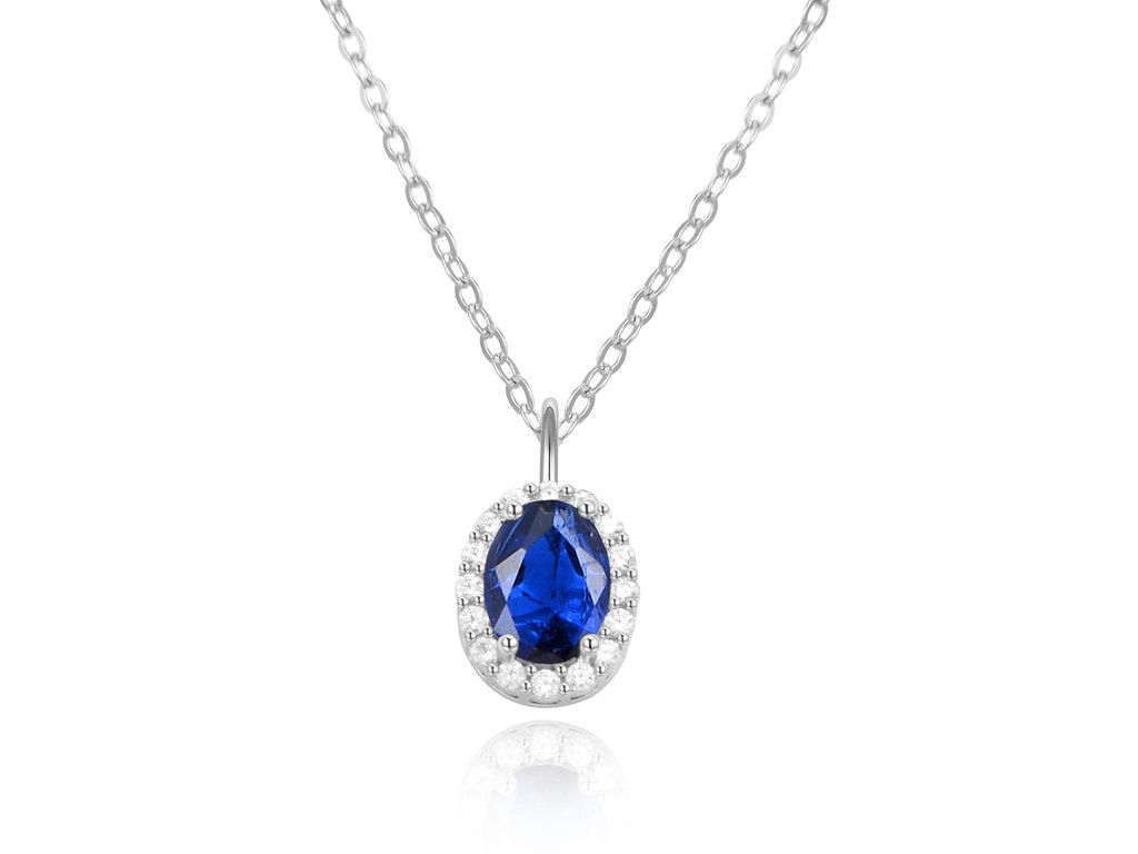Elegantní stříbrný náhrdelník s modrým zirkonem AGS852/47