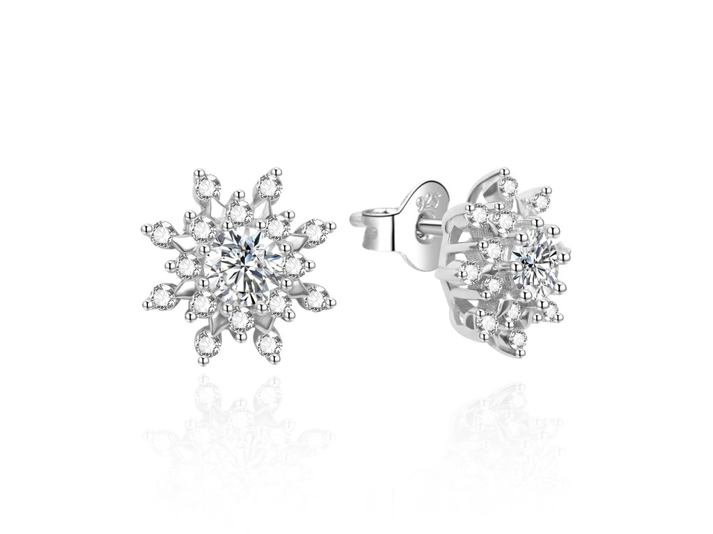 Elegantn&iacute; stř&iacute;brn&eacute; n&aacute;u&scaron;nice s květinou AGT-E008PW