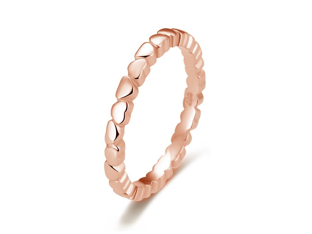 Minimalistick&yacute; růžově pozlacen&yacute; prsten se srd&iacute;čky AGG344-ROSE