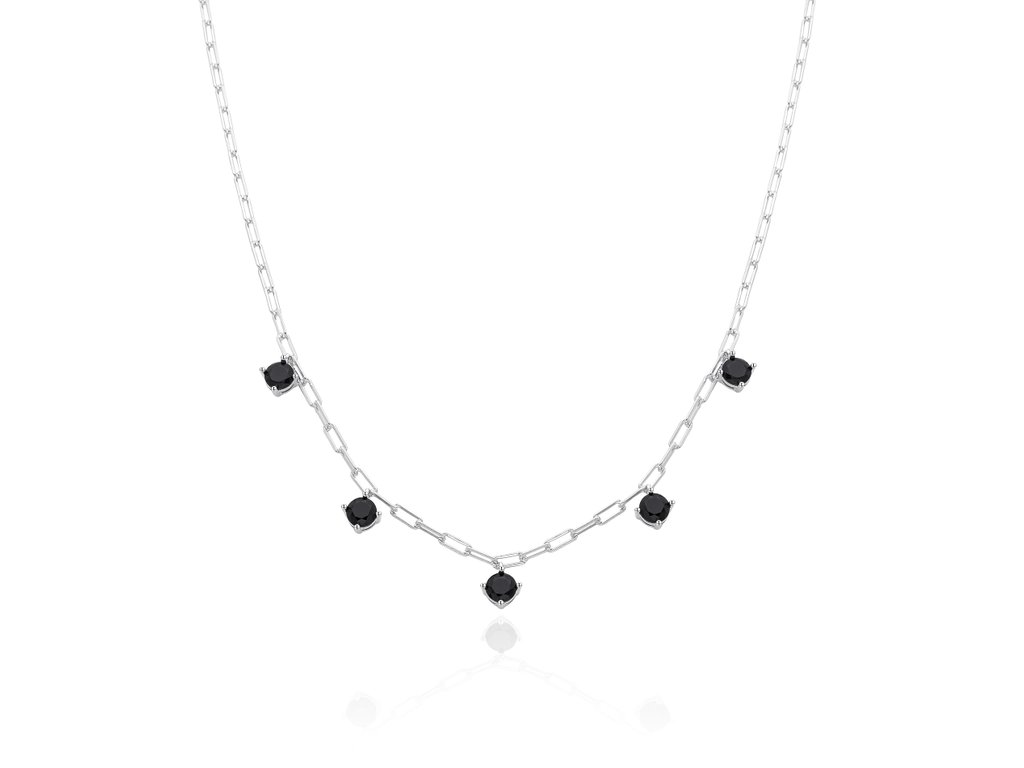 Elegantn&iacute; stř&iacute;brn&yacute; n&aacute;hrdeln&iacute;k s čern&yacute;mi zirkony AGT-N020BK