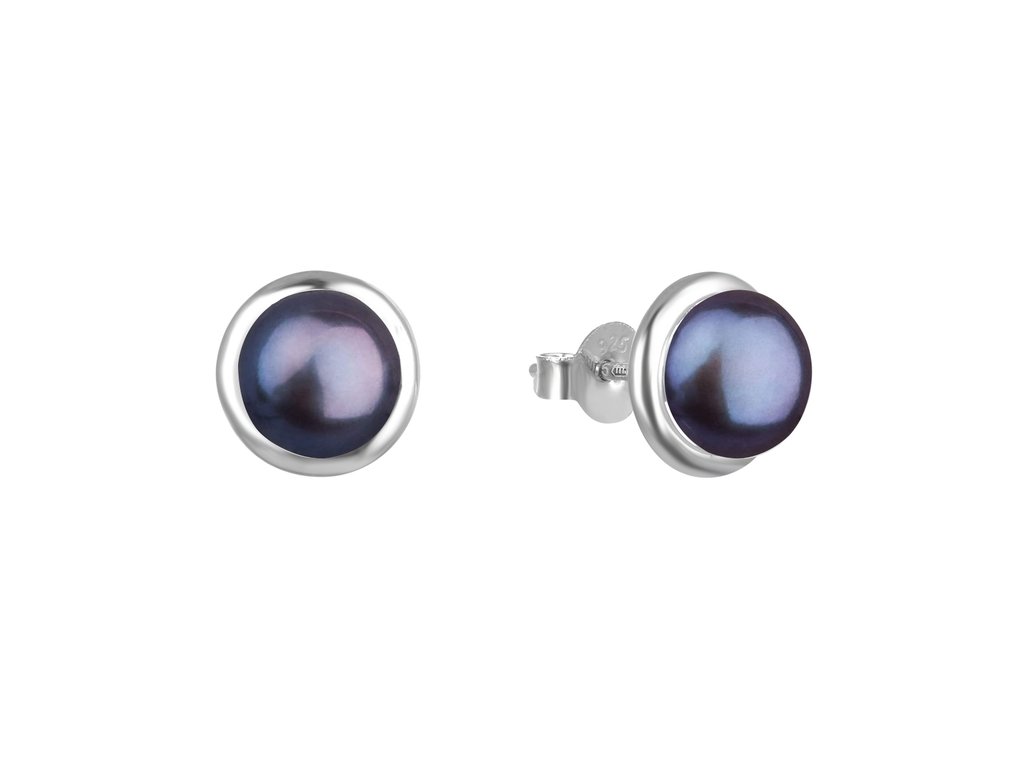 Stř&iacute;brn&eacute; n&aacute;u&scaron;nice s tmav&yacute;mi perlami AGUP2686P