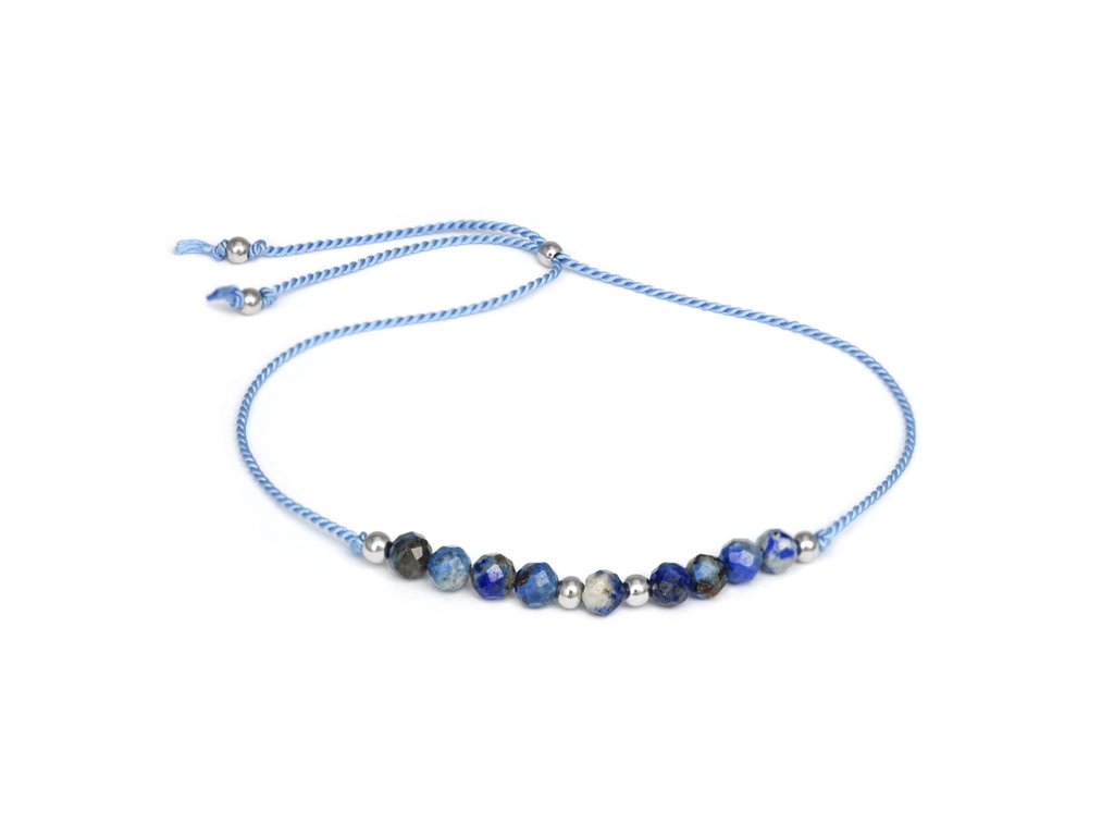 Šňůrkový náramek na nohu s korálky lapis lazuli HE23N3S-BL