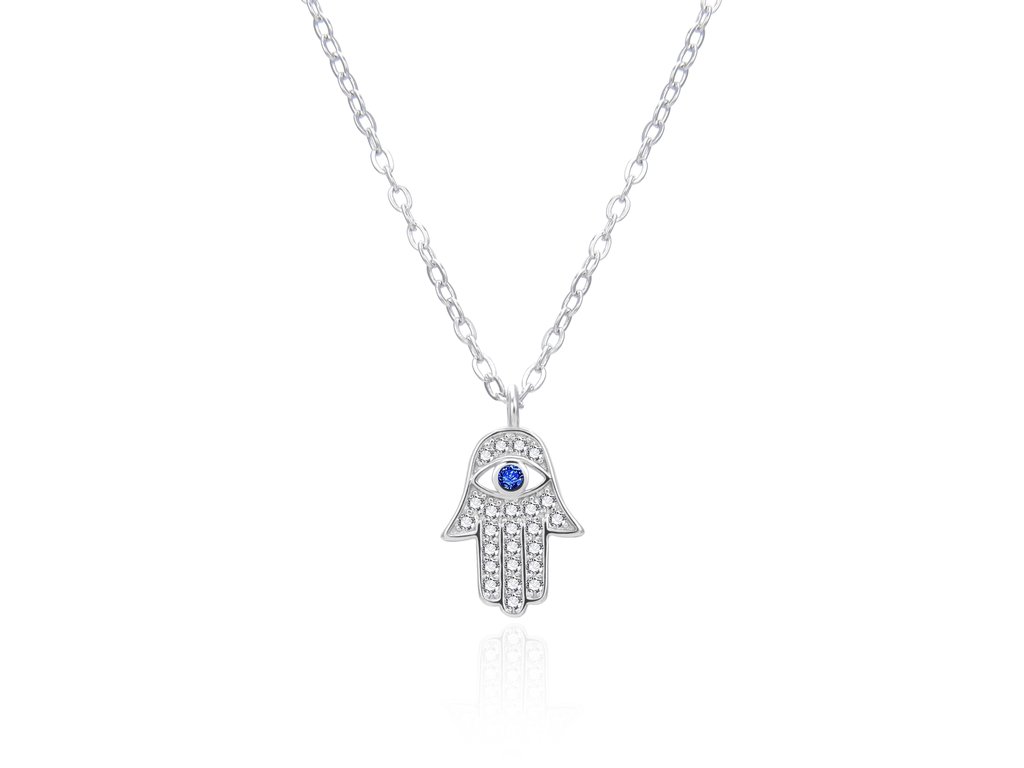 Stylov&yacute; stř&iacute;brn&yacute; n&aacute;hrdeln&iacute;k s designem Hamsa AGT-N018W